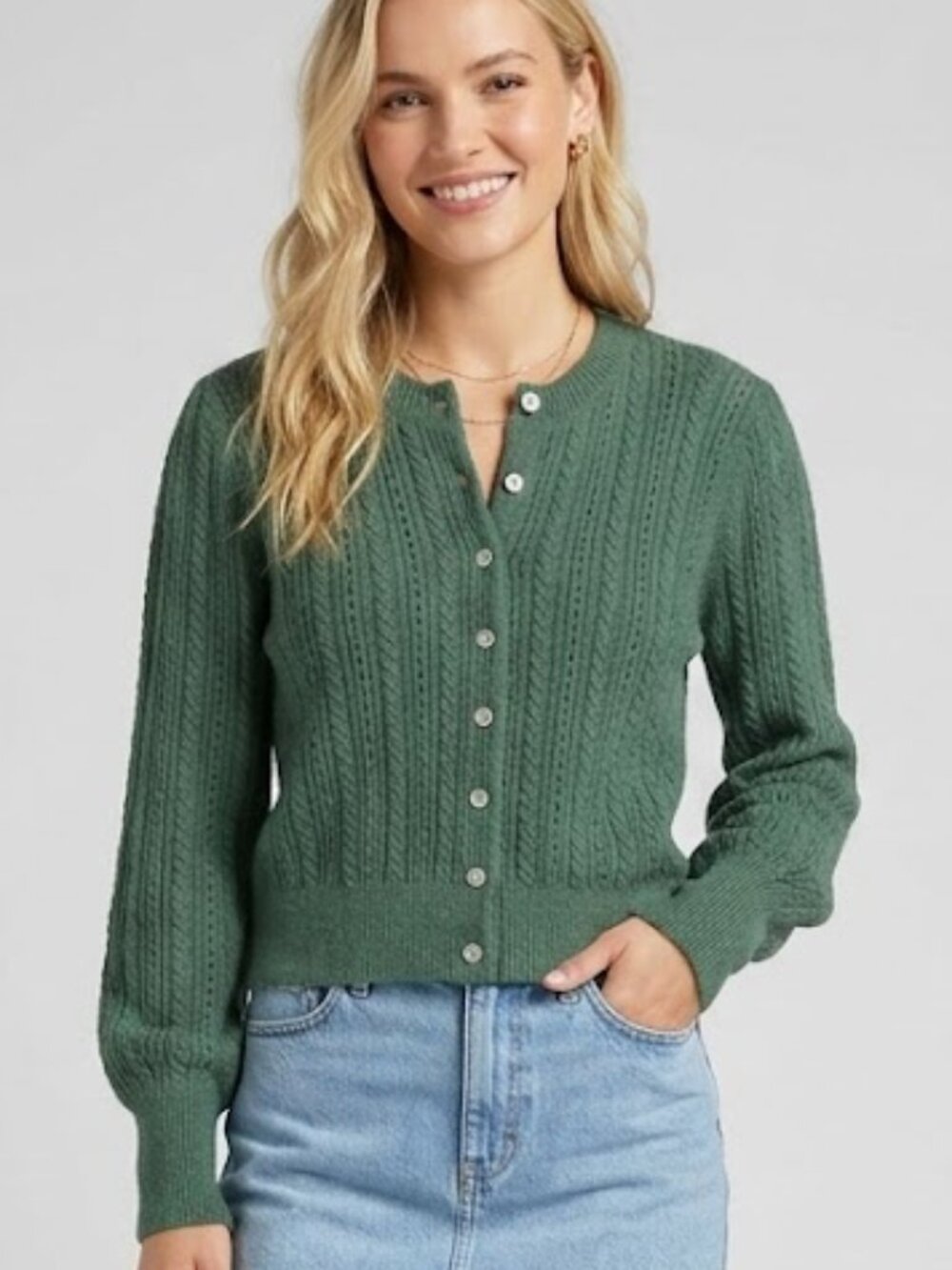 Madewell Pointelle Stitch Alpaca Blend Cardigan Sweater Green Size XS NWT